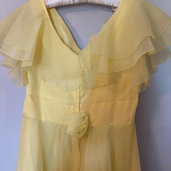 Vintage 1970s JCPenny Yellow Prom Ruffles Bridesmaid Formal Prairie Dress - Picture 5 of 8